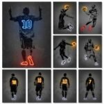 Modern Home Decor Canvas Painting Of Famous Basketball And Football Stars In Neon Style