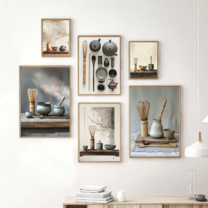 Retro Simple Ink Tea Set Poster Canvas Painting Home Decor Painting